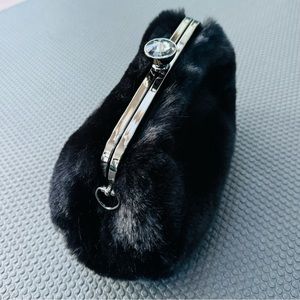 Fur Story Black Fox Rhinestone Button Bag